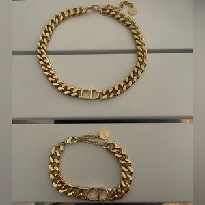 Christian Dior Chain Link CD Necklace and Bracelet Set